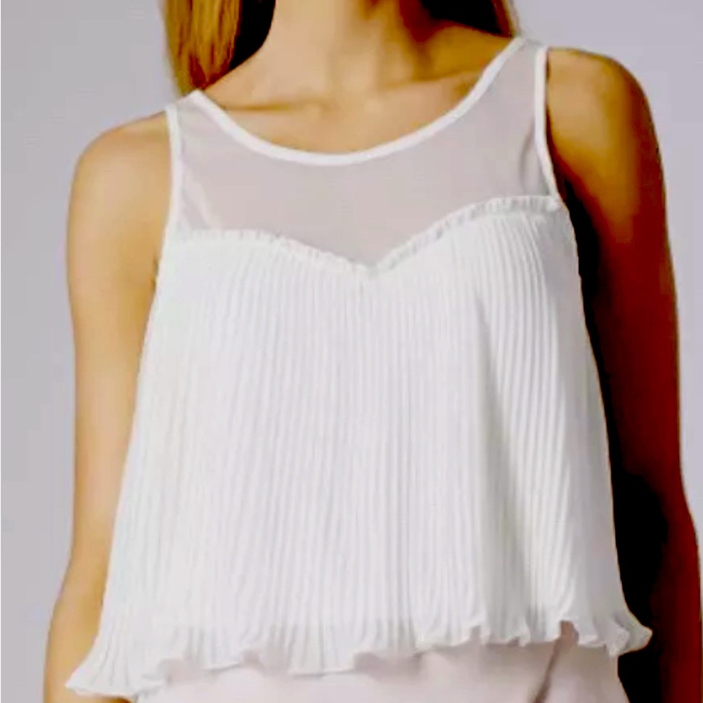 Topshop White Sheer Illusion and Pleated Babydoll Top NEW Size 10